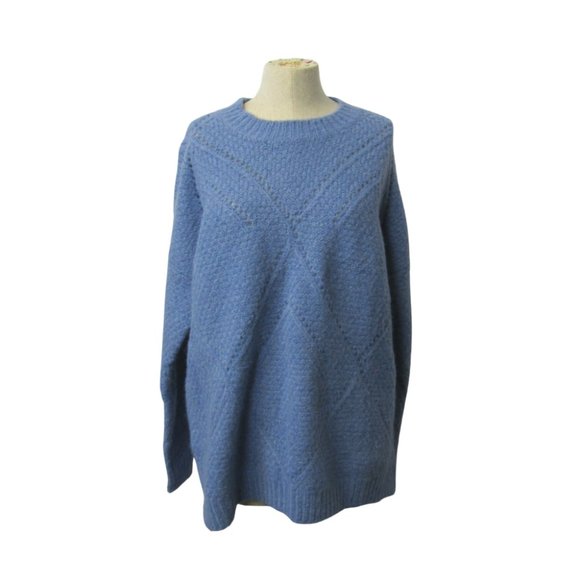 NWT Lulu’s Keep Cozy Dusty Blue Pointelle Knit Oversized Sweater Small - Picture 2 of 12